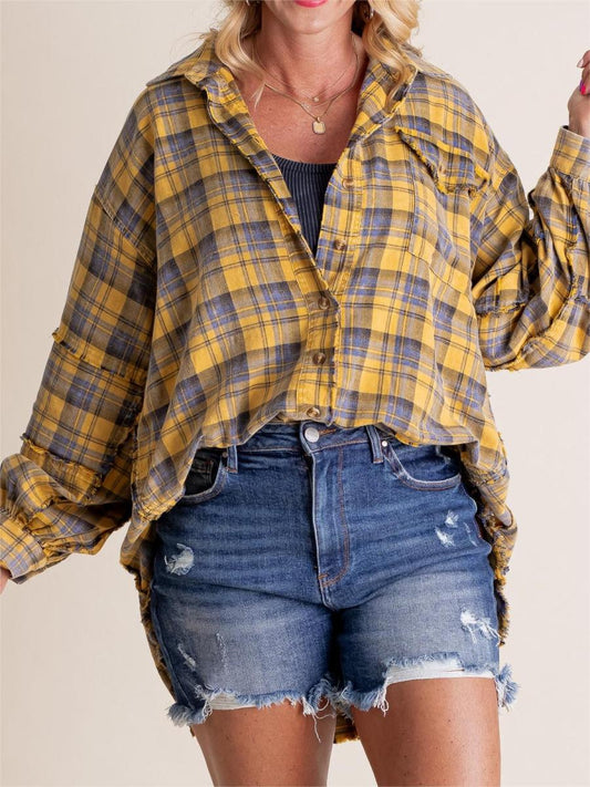 🏆Hot Sale 45% OFF🏆Women's Mineral Washed Button Down Plaid Shirt - Limited Time Offer