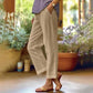 Cotton and linen loose elastic waist pocketed casual pants