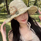 Elegant Crochet Straw Hat with Ruffle Detail