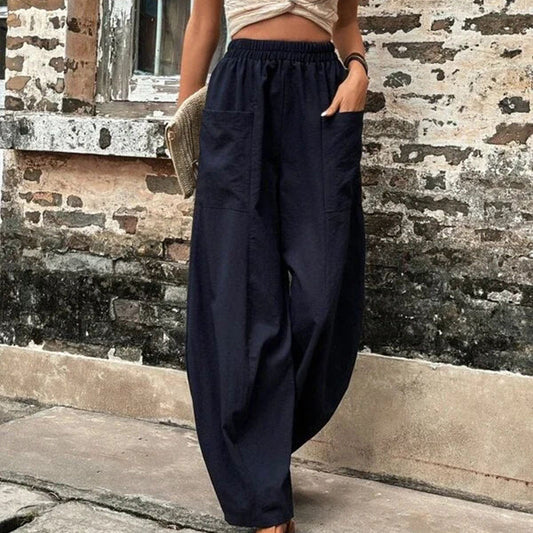 Casual Solid Color Elastic Pants with Pockets